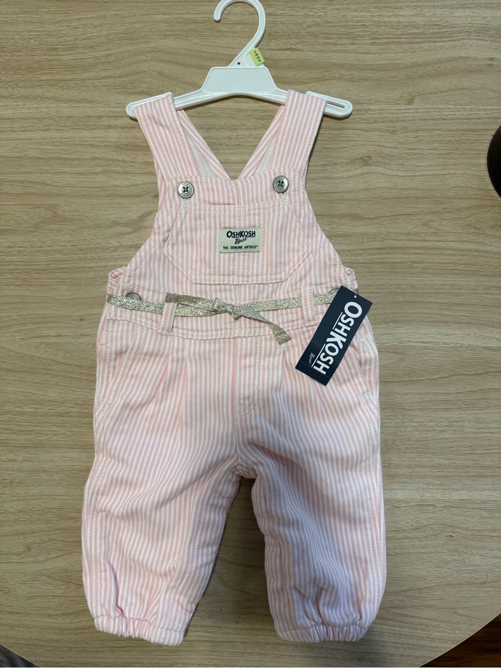 OshKosh B'gosh Light Pink Striped Baby Overalls with Braided Belt